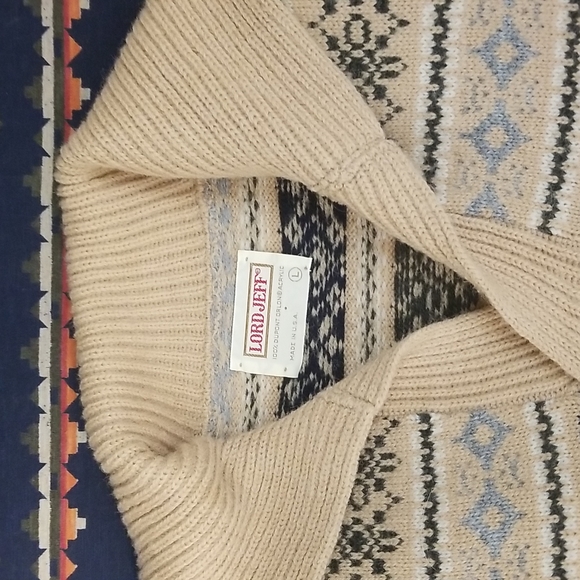 Vintage Lord Jeff Knitted Sweater Size L Cable Knitted Sweater, Camel & Black - Picture 5 of 6